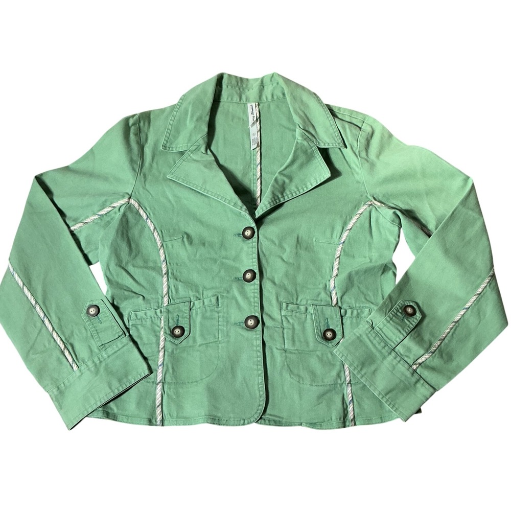 Quizz Stretch Y2K Green Utility Blazer Jacket Women L Green Striped Trim Cotton